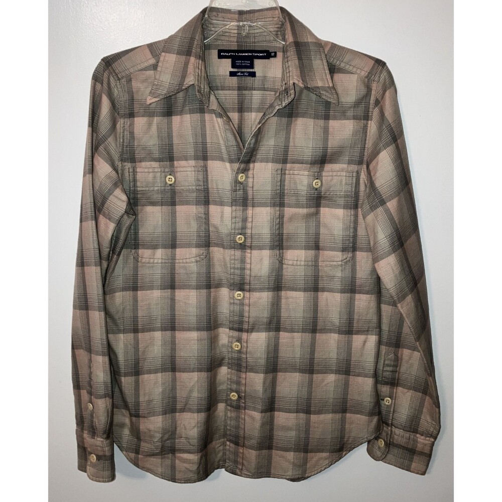Ralph Lauren Sport Tartan Plaid Womens 12 Slim Fit Pocket Button Shirt Cabincore